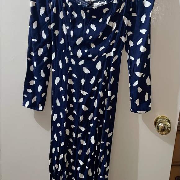 Reformation Sigmund Navy Blue In Splatter Front Slit Midi Dress - Picture 4 of 7